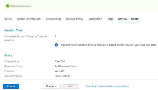 How to Create Azure Cosmos DB Account from Azure Portal 130