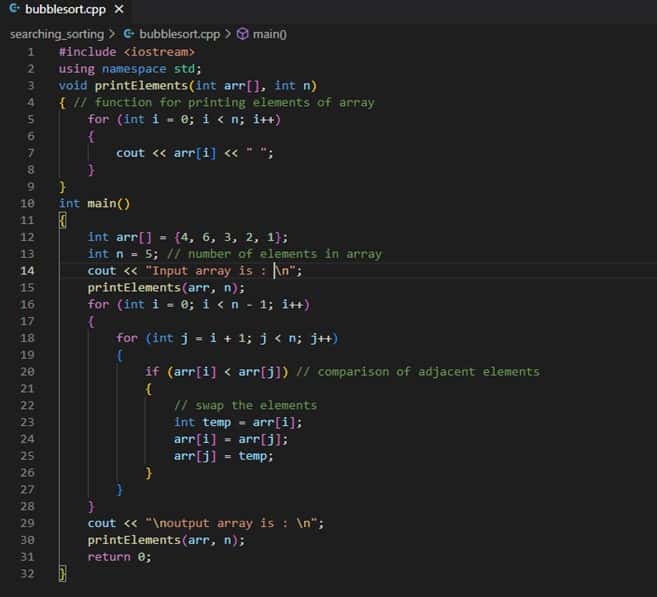 Bubble sort program in C with explanation - Quescol